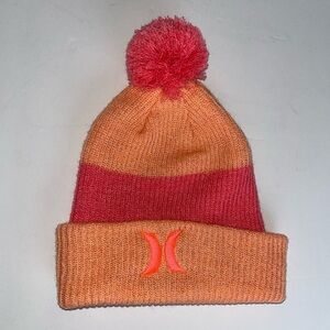 Youth Coral and Pink Striped Hurley Beanie OS